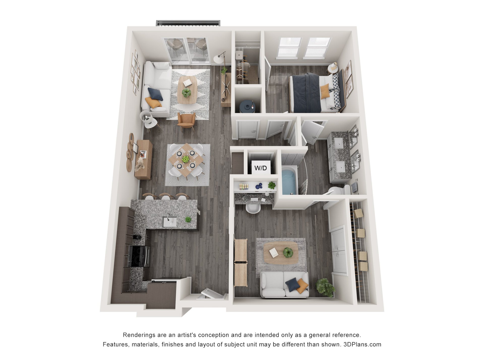 Floor plan for 1 bed, 1 bath, 908 sqft